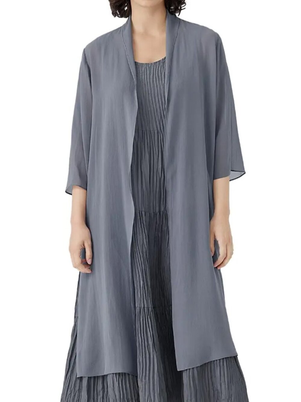 Eileen Fisher Sheer Silk Georgette High Collar Jacket MP